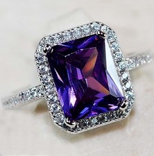 3CT Amethyst  White Topaz 925 Solid Sterling Silver Ring Jewelry Sz 7