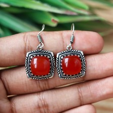 Carnelian Earrings, 925 Silver Earring, Boho Jewelry, Orange Stone Earrings,