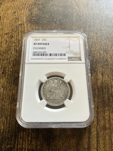 1857-P 25C SEATED LIBERTY QUARTER NGC XF DETAILS Silver Coin