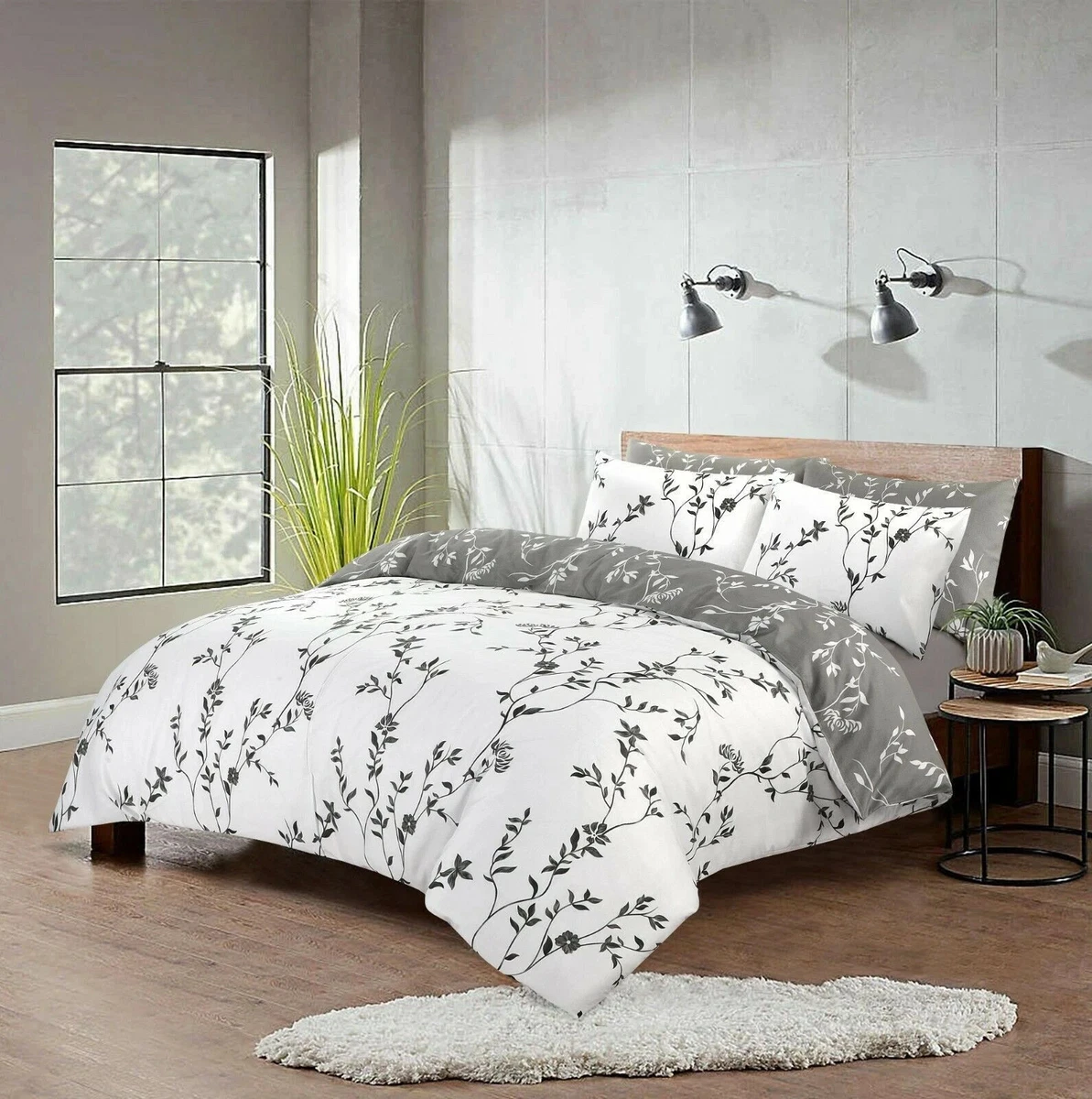 Blossom Grey Reversible Duvet Cover Set Elegant & Comfortable Polyester Blend With Button Closure Available In Single Double King Sizes By OLIVIA ROCC