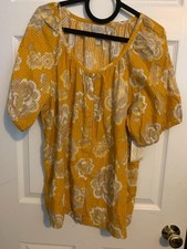 WOMENS NWT ST.JOHN'S BAY SZ XL FLORAL/GOLD COTTON SHORT SLEEVE TOP MSRP 38.00