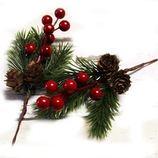 Pine Cone Red Berry Picks Stems Crafts Branch Christmas Wreath - 10Packs, Hol...