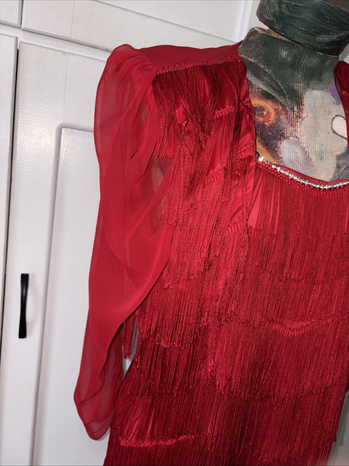 Vestido y chaqueta vintage estilos aleta talla 15 flecos rojos vacaciones-baile Foto 2 de 4
