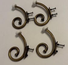 4 Vtg Hardware Brass Hooks White Ceramic Knobs Coat Hat Towel 5   C Scrolled