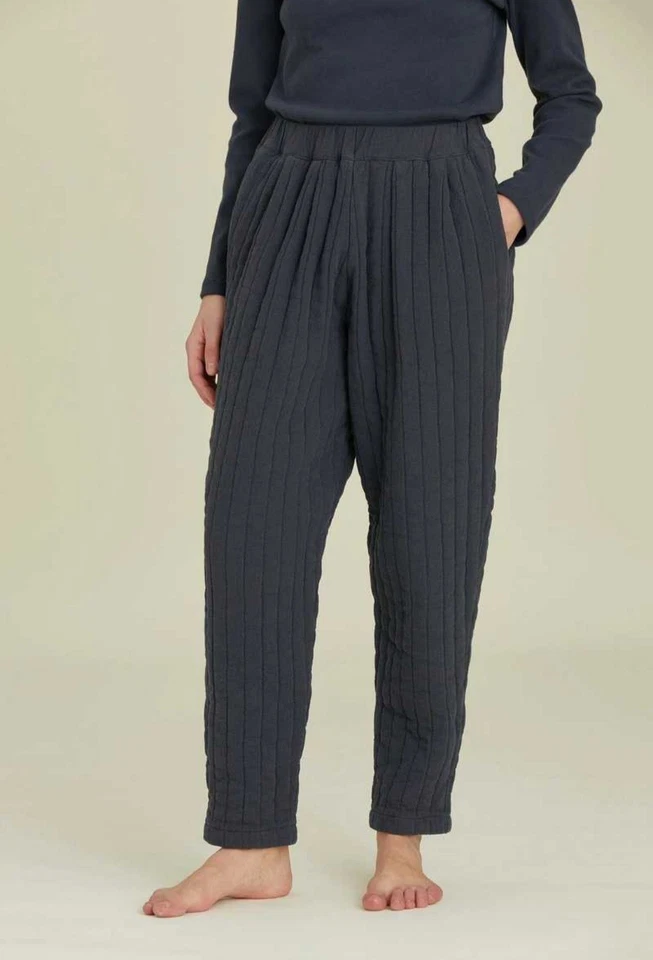 Calça fácil acolchoada guindaste preta nova com etiquetas algodão marinho escuro elástico cintura tamanho médio - Imagem 3 de 4