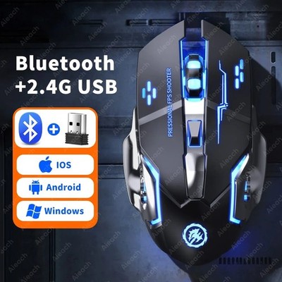Wiederaufladbare kabellose Gaming Maus Leise Bluetooth 2.4G PC Gamer Mouse UK