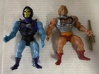 2 USED Vintage Masters of the Universe Figures ~ Battle Armor He-Man & Skeletor