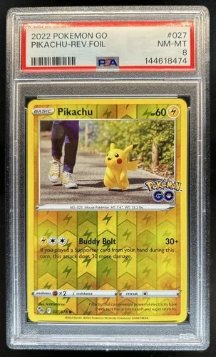 2022 Pokemon SWSH Pokemon GO Pikachu Reverse Holo #027/078 PSA 8