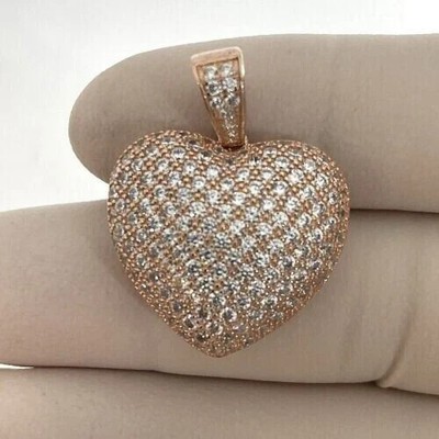2Ct Lab Created Diamond Round Cluster Heart Pendant 14K Rose Gold Finish Free