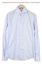 SUITSUPPLY Men's Formal Shirt 39L/15 1/2L Blue Striped Cotton Extra Slim Try On