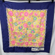 Vtg Adele Simpson Silk Scarf 30  Sq Vibrant Pink Blue Purple Floral Navy Border