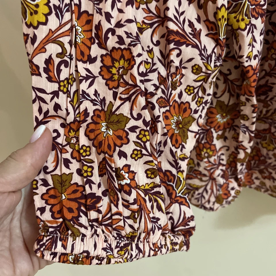 St John's Bay Smocked Peasant Blouse Women's Plus 0X Peach Floral Boho NWT - Image 4 of 4