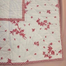 Quilted Throw Blanket Red Floral Cottagecore Decor Accent Blanket