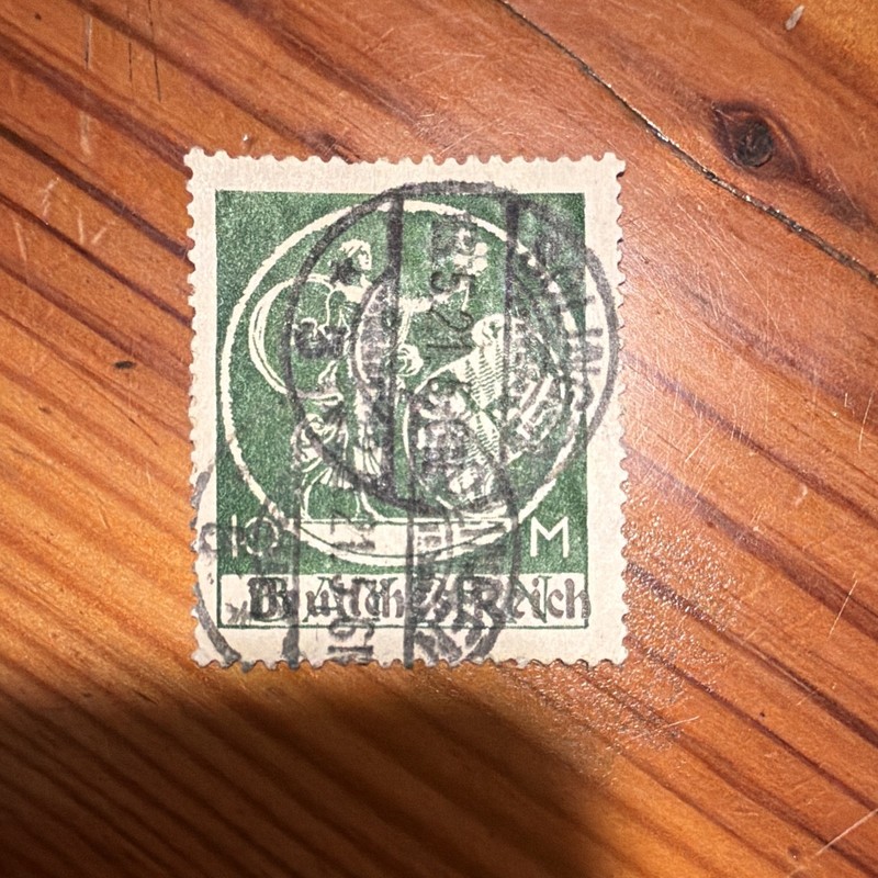 Germany Deutsches Reich Coat of Arms 20 Green Used Postage Stamp Handstamped