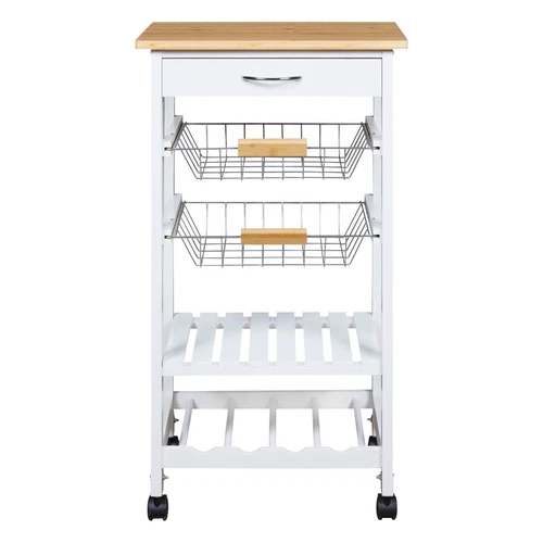 5 Tier Kitchen Trolley Mobile Rolling Island 1 Drawer, 2 Basket Shelf Wine Rack