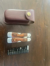 Sundance Multitool Pliers Knife Saw Screwdrivers w/ Bits Set & Leather Sheath