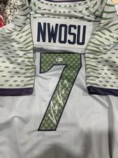 UCHENNA NWOSU AUTOGRAPHED SEATTLE SEAHAWKS CUSTOM GREY XL JERSEY BECKETT-COA 
