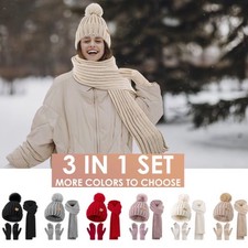 Winter Women's Hat, Scarf, Gloves Set, Knitted Scarf And Touchscreen Gloves