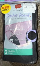 Hanes Womens Period Bikinis Leak Protection Underwear Panties 3-Pack Black ~ L/7