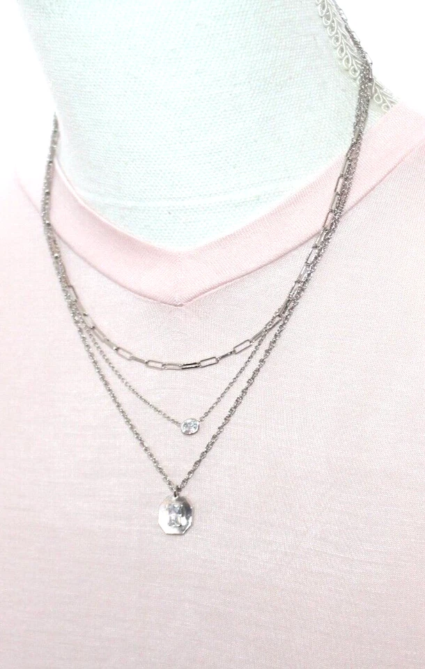 Collares Eliot Danori tono plata capas múltiples cadenas circonitas cúbicas colgante Foto 2 de 4