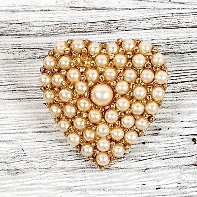 VINTAGE CINER HEART BROOCH PIN PAVE HEART SIGNED RETRO GOLD-TONE JEWELRY
