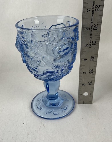 Vintage Madonna Inn Wild Rose Goblet Rare Fenton Blue Water Glass Heavy 6.5 X 4 - Picture 4 of 6