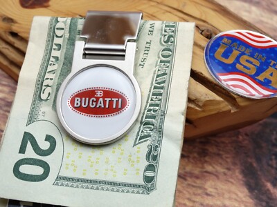 RARE VINTAGE WHITE BUGATTI CAR ADJUSTABLE LOCKING MONEY CLIP WALLET Automotive