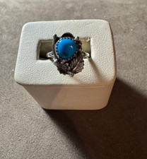 Vintage Sterling Silver Turquoise leaf ring, Size 6.75