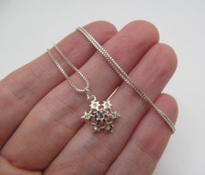 925 Sterling Silver Thailand Crystal Snowflake Box Italy Chain Necklace 20.5 In