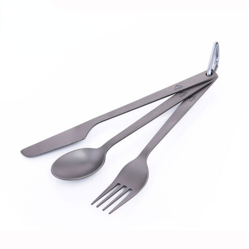Titanium 3 Piece Cutlery Set Knife Fork Spoon Lightweight Outdoor Camping Picnic - Afbeelding 1 van 6