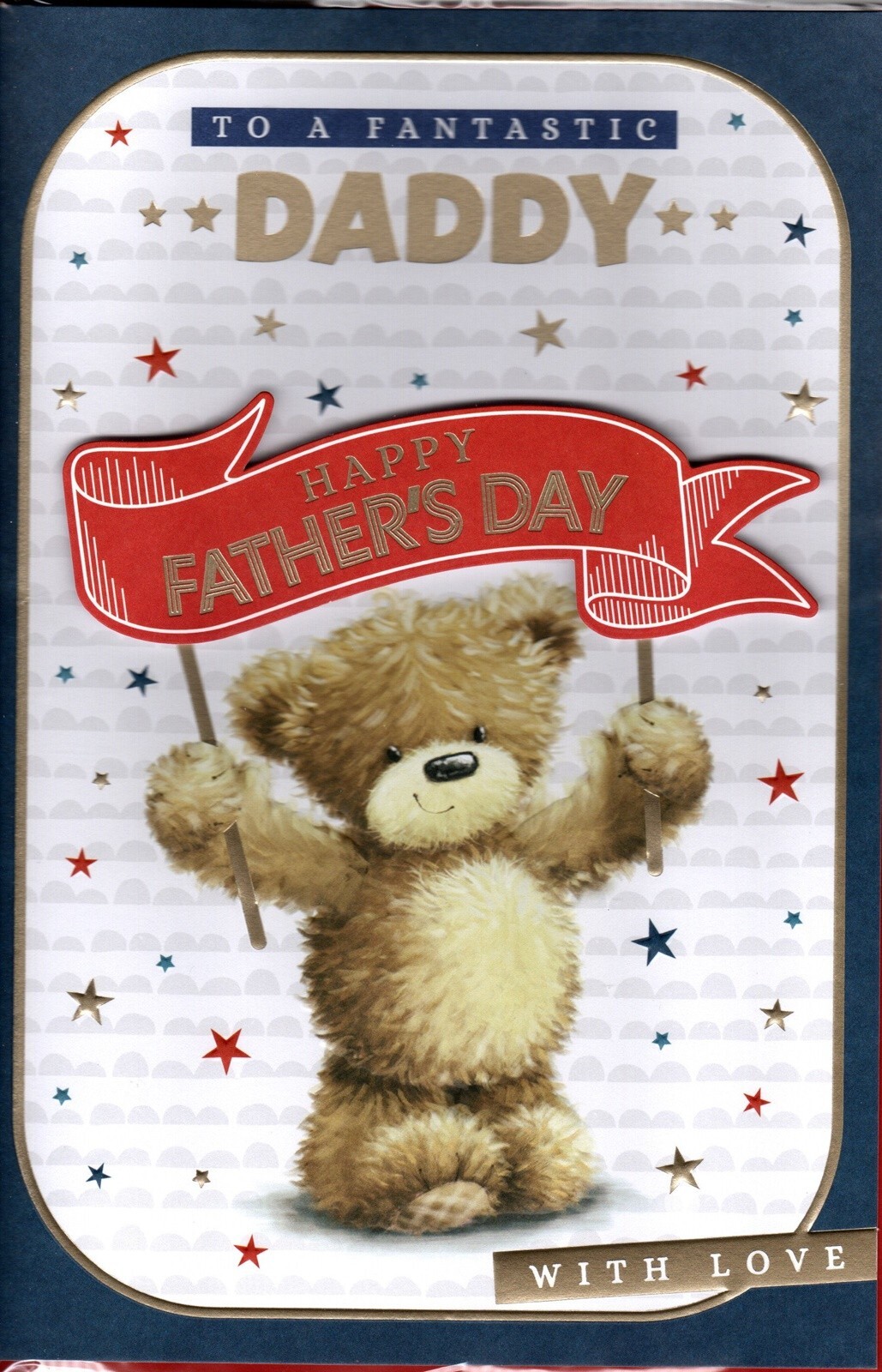Happy Father's Day Card - Fantastic Daddy - Cute Bear with Banner - Gold Foil