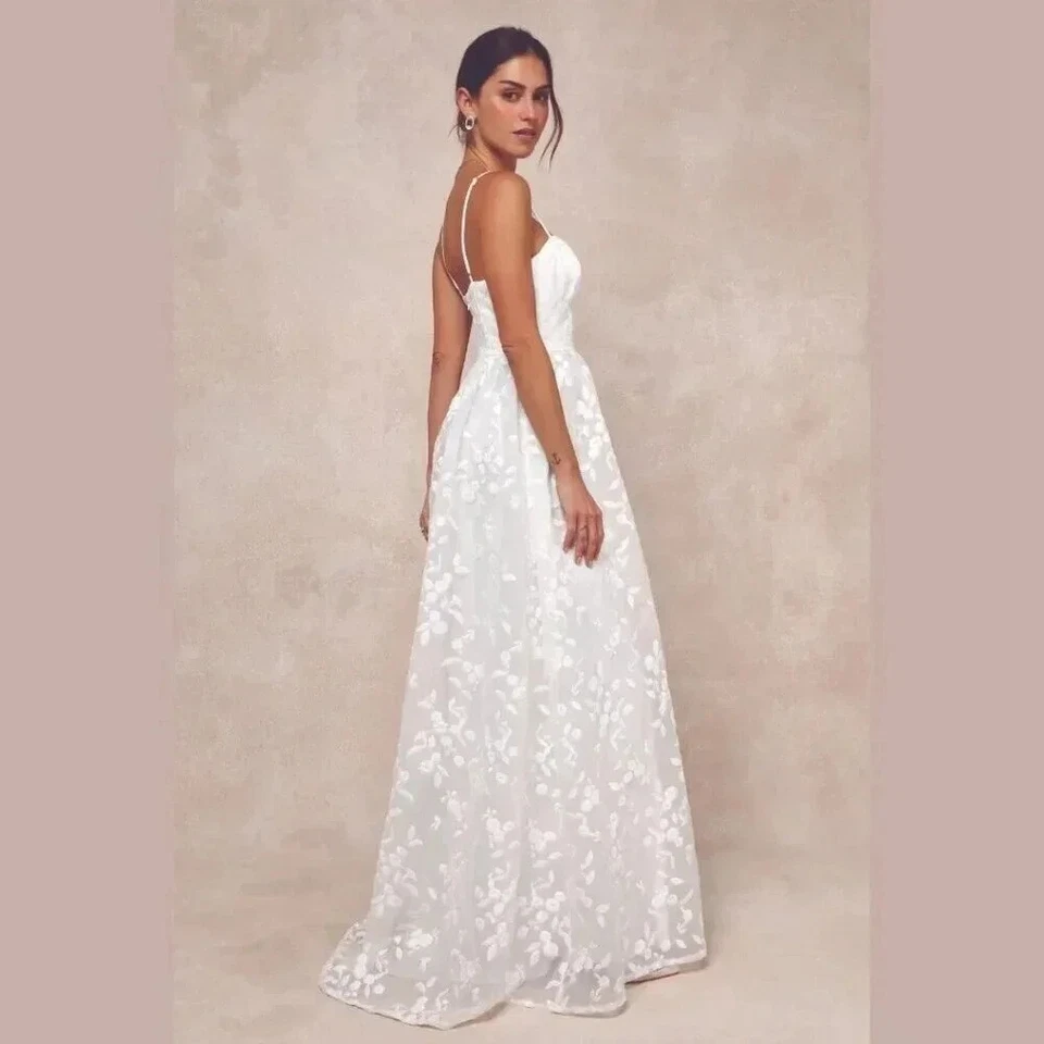 S - NWOT Lulus Ethereal Perfection White Organza Embroidered Bustier Maxi Dress - Image 2 of 4