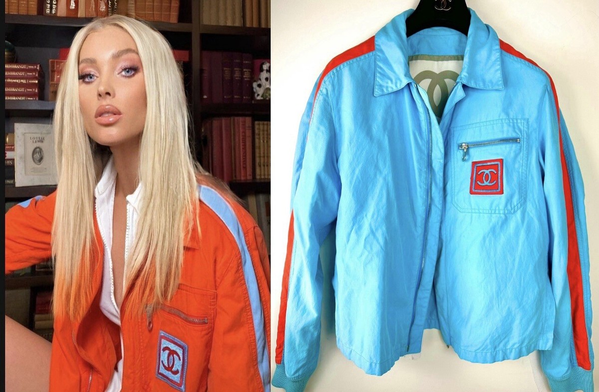 Chanel Vintage 2002 Blue CC Logo Bomber Jacket 36 38 40 4 6