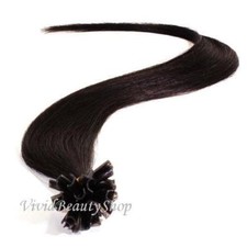 25 Pre Glued Bond U Tip Straight Remy Long Human Hair Extensions Off Black 1B