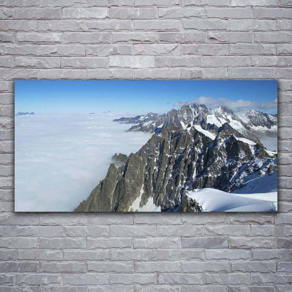 Tableau montagne brouillard en verre acrylique 120x60 pour agrandir une pièce
