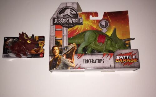 Mattel Jurassic World Battle Damage Dinosaurier Triceratops & C.C. Snap Squad Set - Bild 1 von 4