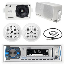 3.5" Marine Box Speakers,4" Speakers,Black Pyle Bluetooth USB Radio with Antenna