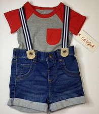 NWT Cat  Jack Baby Outfit Pocket T-shirt Bodysuit Jean Shorts Suspenders 0-3M
