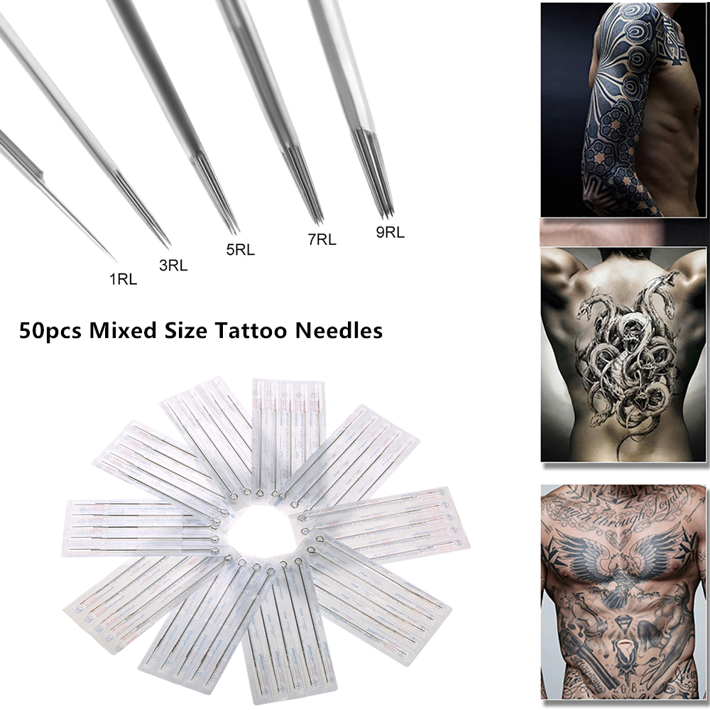 Tattoo Tool 50pcs Mixed Tattoo Needle Set 1RL 3RL 5RL 7RL 9RL Stainless