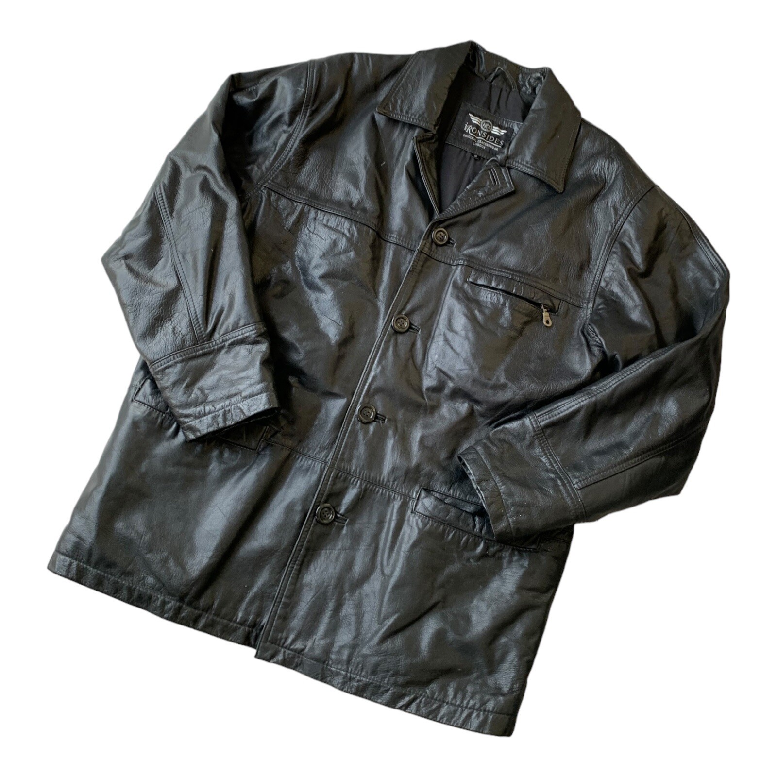 Vintage Ironsides Leather Chore Jacket Mens Small Bla… Gem