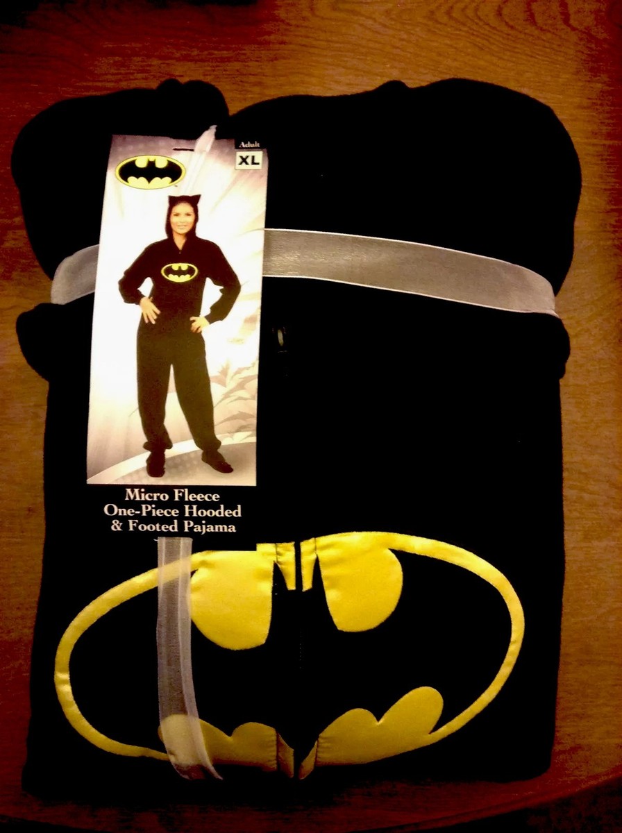 NEW DC COMICS BATGIRL BATMAN HOODED FOOTED PAJAMAS COSTUME PC L