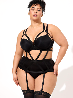 Womens Torrid Black Strappy Harness With Garter Size 00/0 10/12 Med/Large  NWT