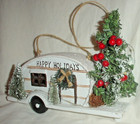 HAPPY HOLIDAYS WOODEN RETRO CAMPING TRAILER DECORATED w TREES & LIGHTS — photo 3