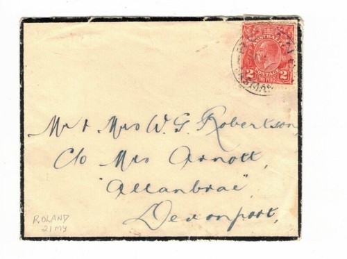 Australia 2d GeoV on MOURNING Cover,cds ROLAND Tasmania