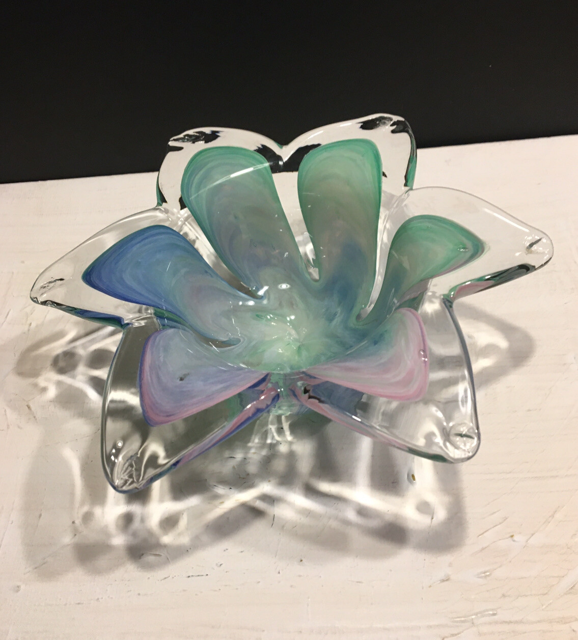Art Glass Votive Candle Holder Flower Tea Light Murano Style Multi Color