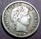 1896 BARBER SILVER DIME ........MIN. BID .01 & NO RESERVE!