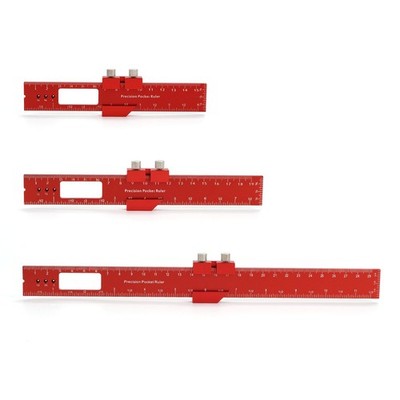 3 PCS Pocket Ruler Woodworking TRuler Aluminum Scribing Metric Inch Red
