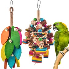 2 Pcs Large Bird Toys, Natural Corn Cob Parrot Chew Toy, Multicolored Leaf-Sh...