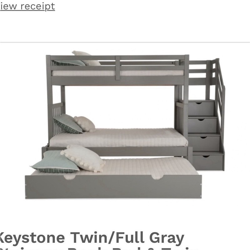 Keystone Gray Wood Twin/Full Stairway Bunk Bed with Trundle & 4 Drawers