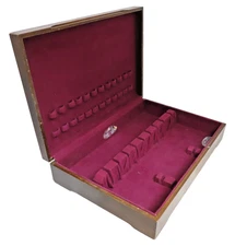 Vintage Tarnish Resistant Wood Silverware Flatware Wooden Storage Chest Box 91